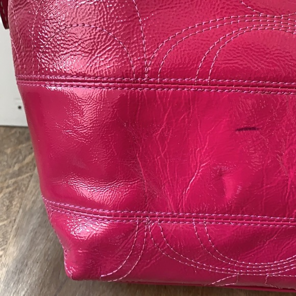 Coach C Optic Stitched Berry Patent Leather Tote - Picture 3 of 15